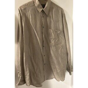 Viva Seta Button Up Shirt Mens L Tan Silk geometric Long  Sleeve Smart Casual
